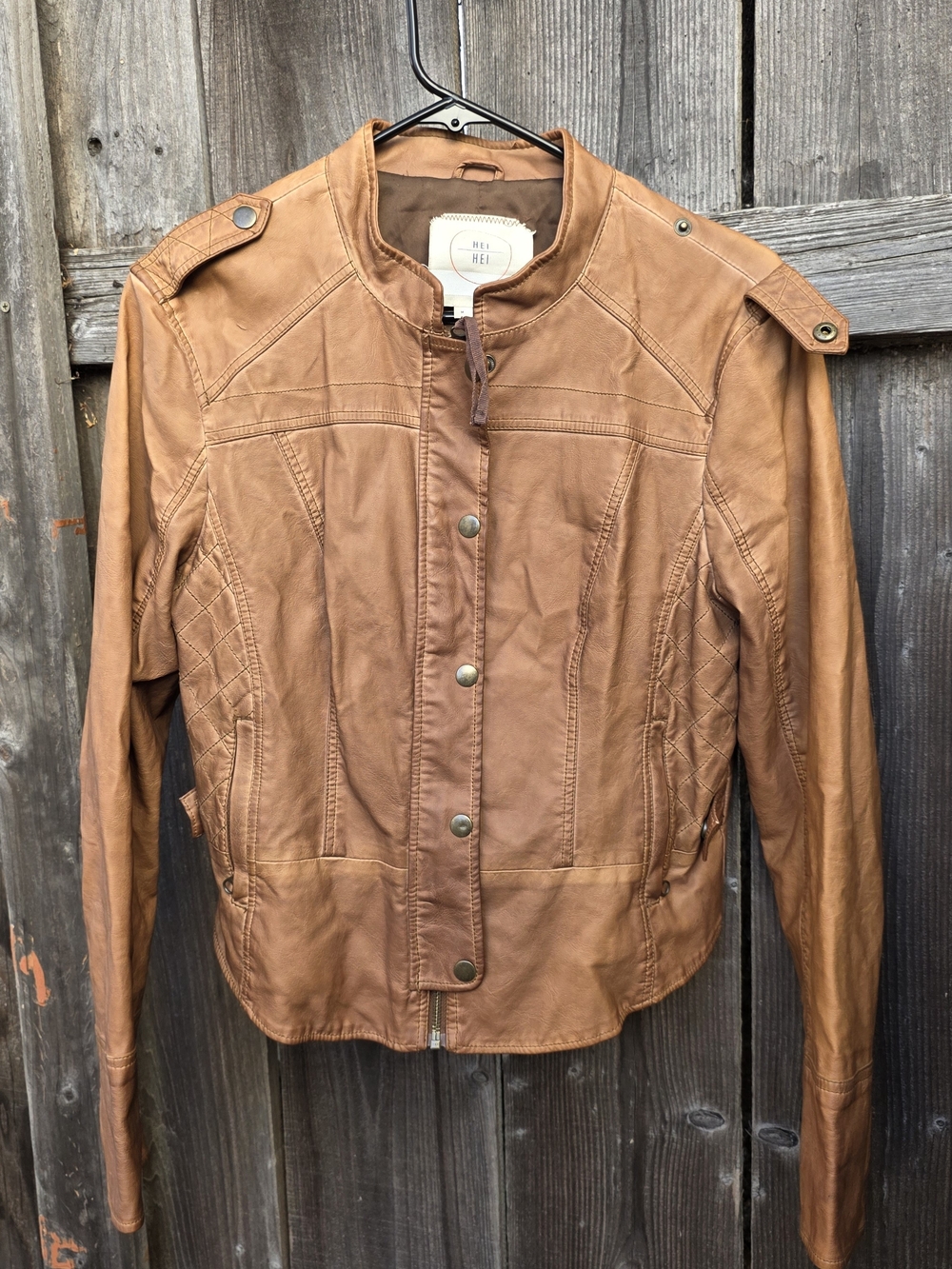 Cognac Leather Moto Jacket - Women's